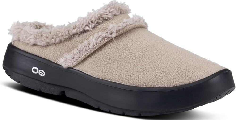 Oofos OOcoozie Mules Slip On Slippers Sherpa OOfoam Recovery Tawny Black 10